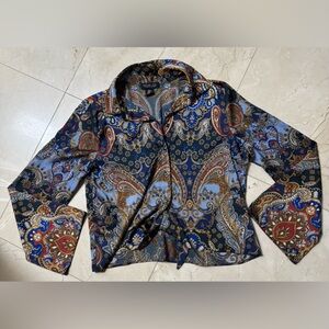 RACHEL ZOE Women's Paisley Tie-Front
Satin Blouse Bell Sleeves 70s